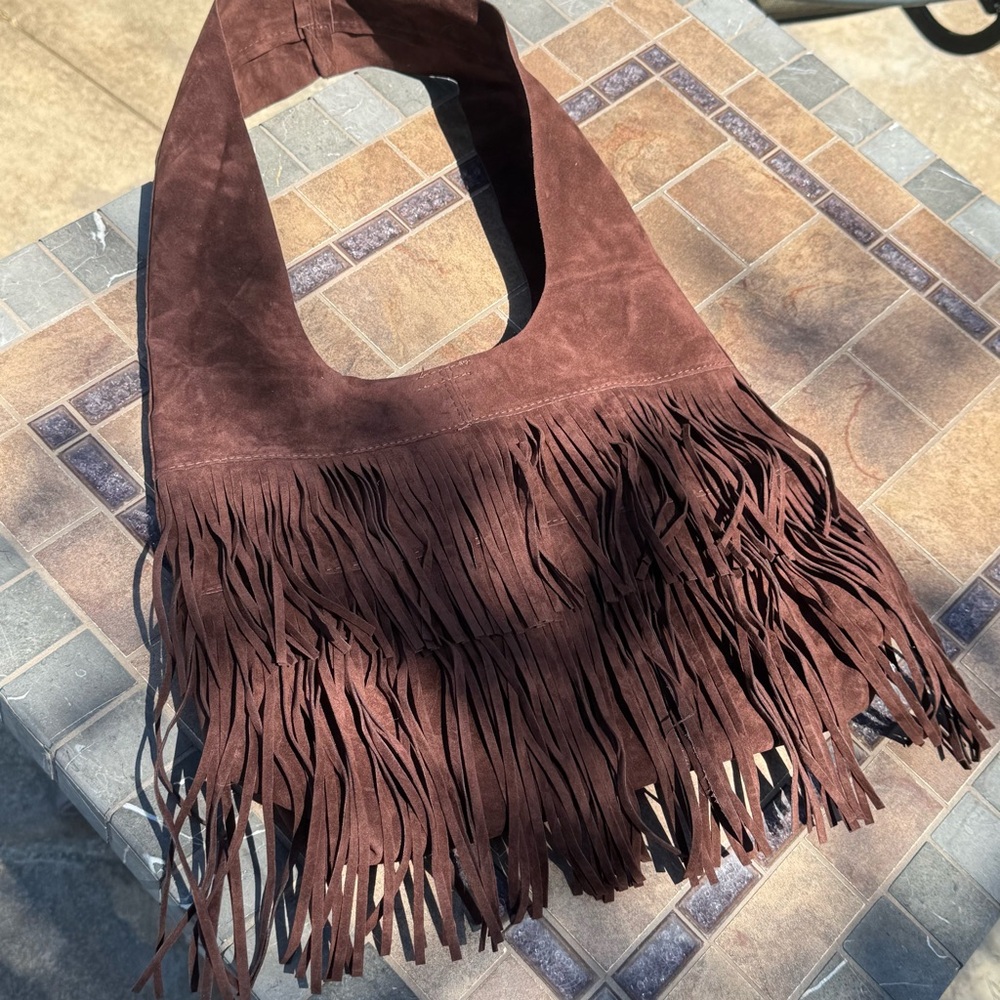 Brown Fringe Suede Shoulder Bag
